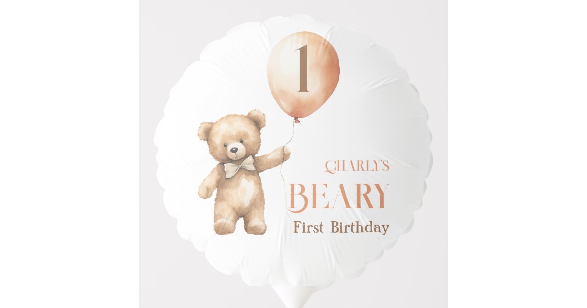Minimalist Little Bear Beige Beary 1st Birthday Balloon | Zazzle