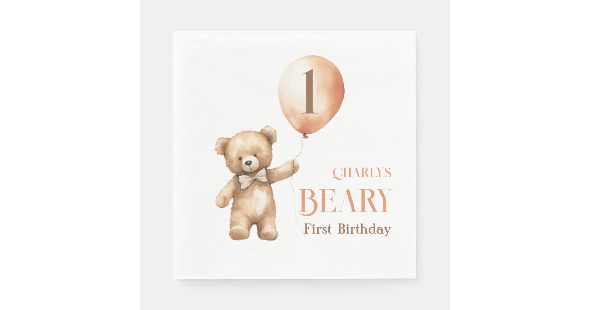 Minimalist Little Bear Beige Beary 1st Birthday Napkins | Zazzle