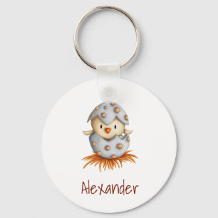 Minimalist Little Bird Hatching Personalized Keychain