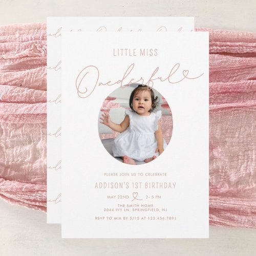 Minimalist Little Miss Onederful 1st Birthday  Invitation
