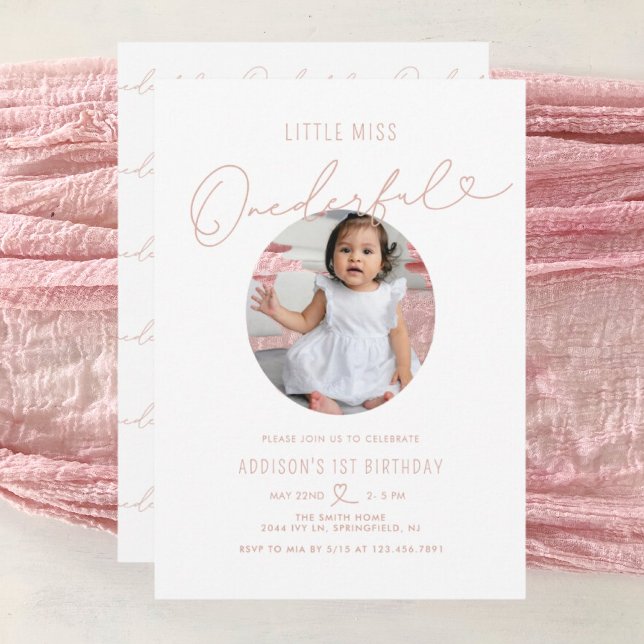 Minimalist Little Miss Onederful 1st Birthday  Invitation (Creator Uploaded)