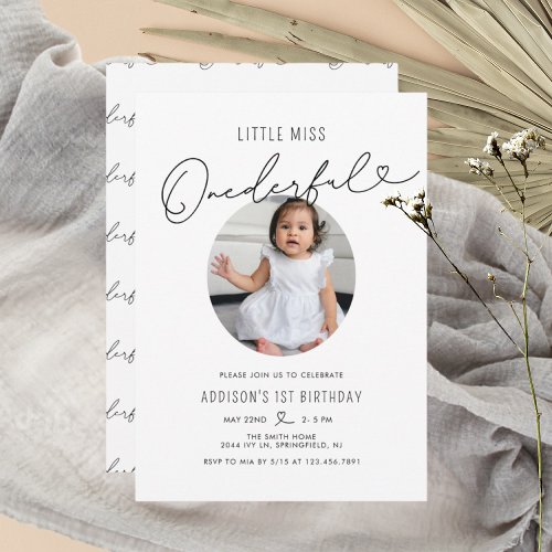 Minimalist Little Miss Onederful 1st Birthday  Invitation