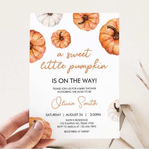 Minimalist Little Pumpkin Baby Shower Invitation