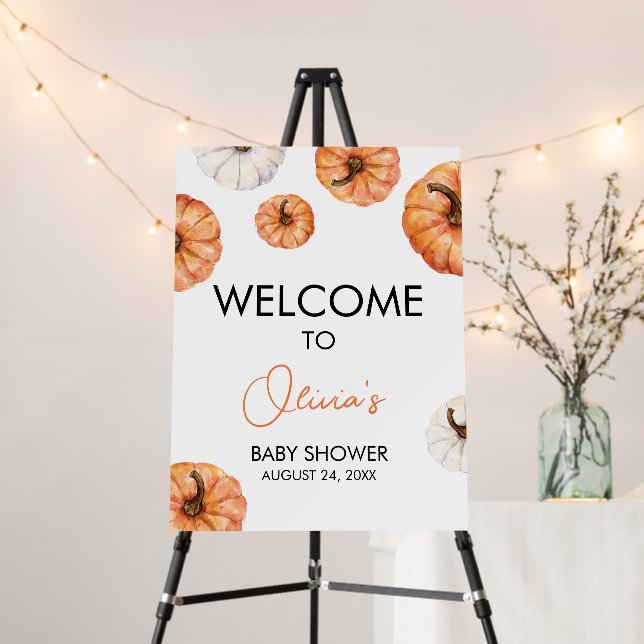Minimalist Little Pumpkin Baby Shower Welcome Sign (In Situ (Stand))