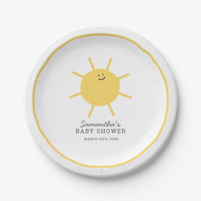Minimalist Little Ray of Sunshine Baby Shower  Paper Plates (Front)