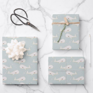 Minimalist Little Whale Sea Ocean Animals Wrapping Paper Sheets