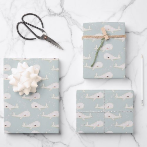 Minimalist Little Whale Sea Ocean Animals Wrapping Paper Sheets