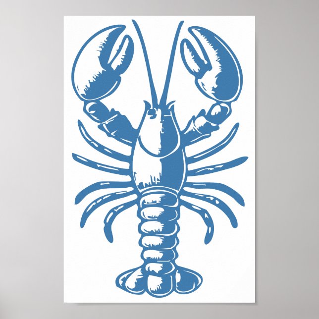 Minimalist Lobster Line Art Blue Outline Nautical Poster (Front)
