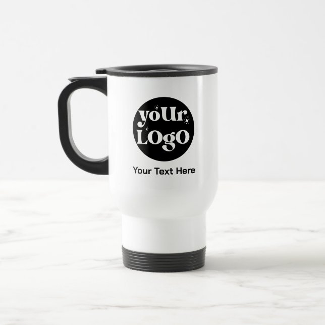 Minimalist Logo and Text Business Travel Mug (Left)