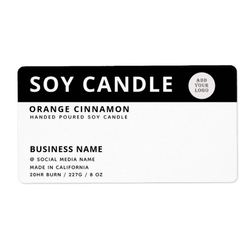 Minimalist logo black white soy candle  label