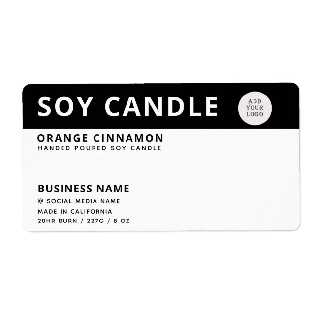 Minimalist logo black white soy candle  label (Front)
