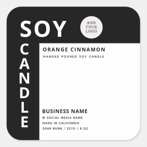 Minimalist logo black white soy candle square sticker