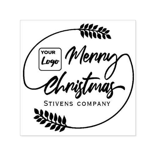 Minimalist logo calligraphy Merry Christmas Wreath Self_inking Stamp