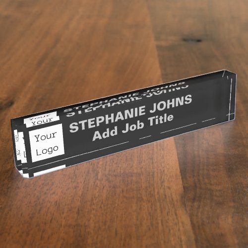  Minimalist Logo Custom Employee Name Grey Black Desk Name Plate