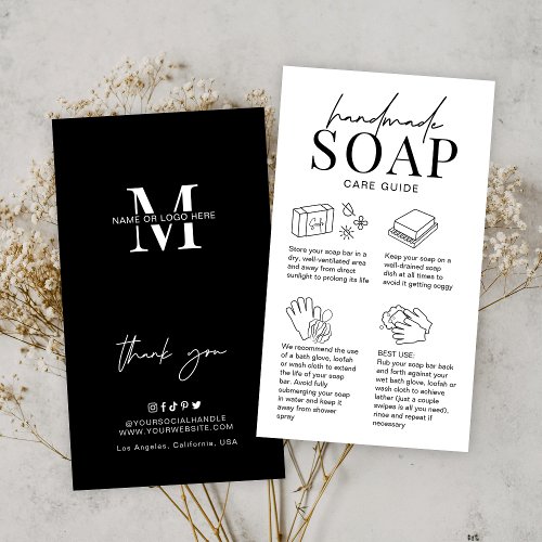 Minimalist Logo Handmade Soap Bar Care Guide Business Card