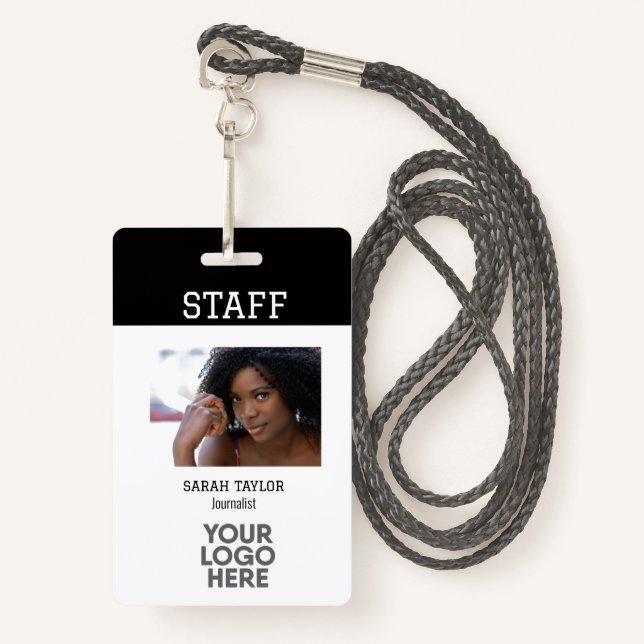 Minimalist Logo Photo ID Card Company Employee  Badge (Front with Lanyard)