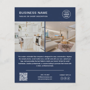 Minimalist Logo Photo QR Code Navy Blue Business Flyer