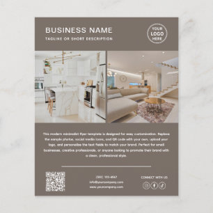 Minimalist Logo Photo QR Code Taupe Business Flyer