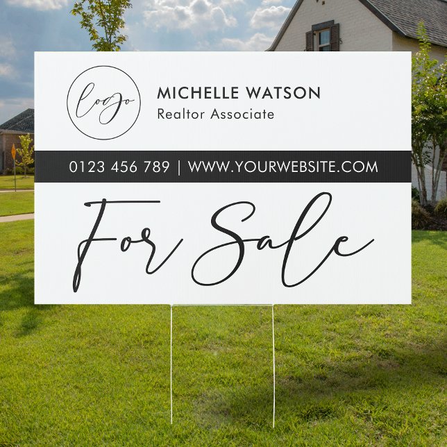 Minimalist Logo Property Agent House For Sale Sign (Stand out with this modern black and white real estate For Sale Yard Sign with Logo
)