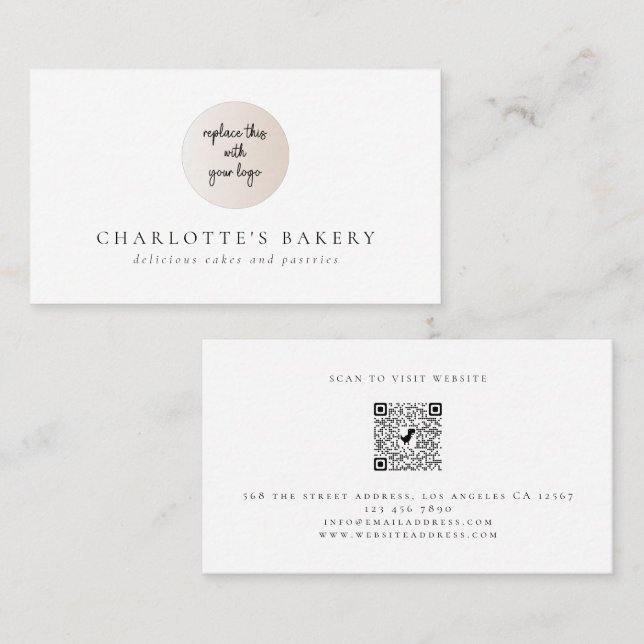 Minimalist Logo QR Code Bakery Business Card (Front/Back)