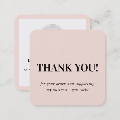 MINIMALIST LOGO simple blush pink thank you Square Business Card