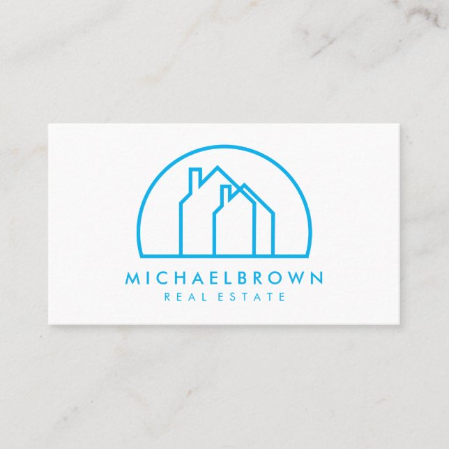 Minimalist Logo Two Houses Half Circle Business Card (Front)