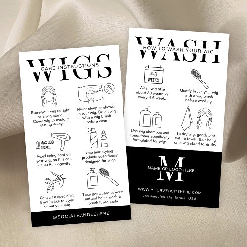 Minimalist Logo Wig Care Instructions  Wash Guide Business Card