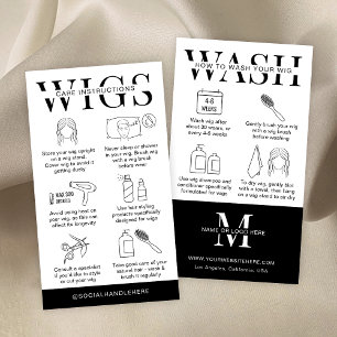 Minimalist Logo Wig Care Instructions & Wash Guide Business Card