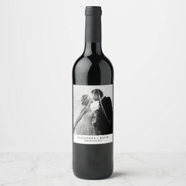 Minimalist Look with your Wedding Photo Wine Label (Front)