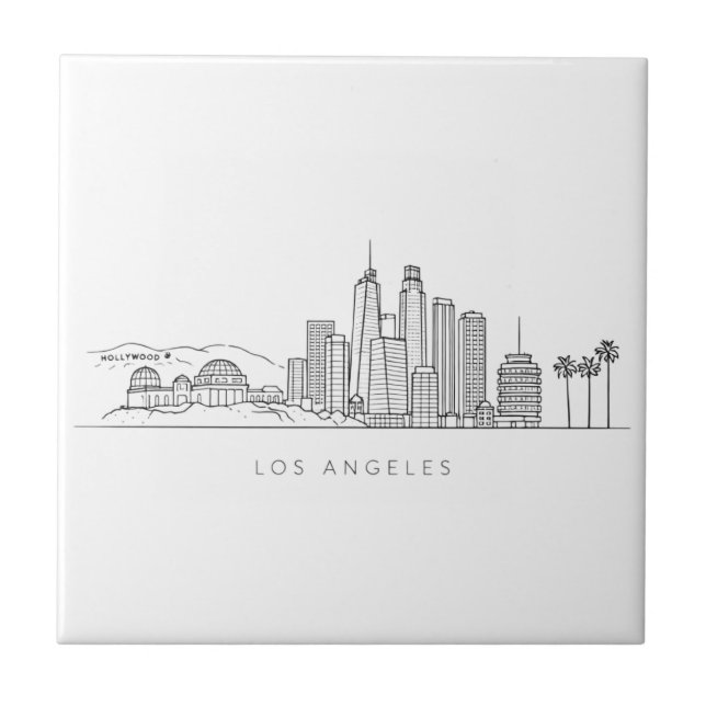 Minimalist Los Angeles Skyline Illustration Ceramic Tile (Front)