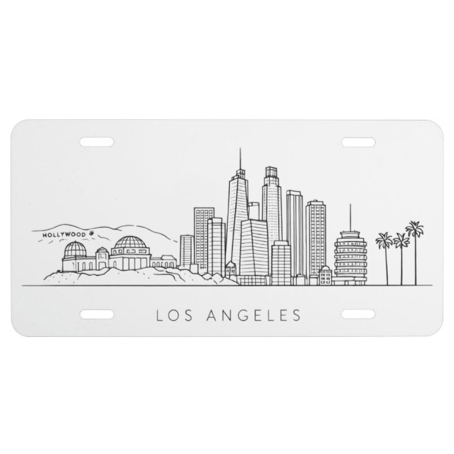 Minimalist Los Angeles Skyline Illustration License Plate (Front)