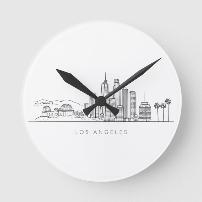 Minimalist Los Angeles Skyline Illustration Round Clock (Front)
