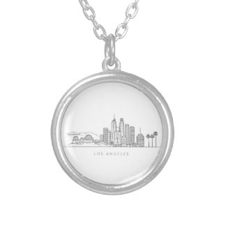 Minimalist Los Angeles Skyline Illustration Silver Plated Necklace