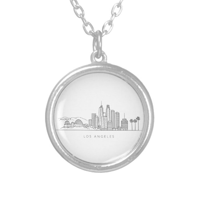 Minimalist Los Angeles Skyline Illustration Silver Plated Necklace (Front)