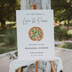 Minimalist Love and Pizza Rehearsal Dinner Sign
