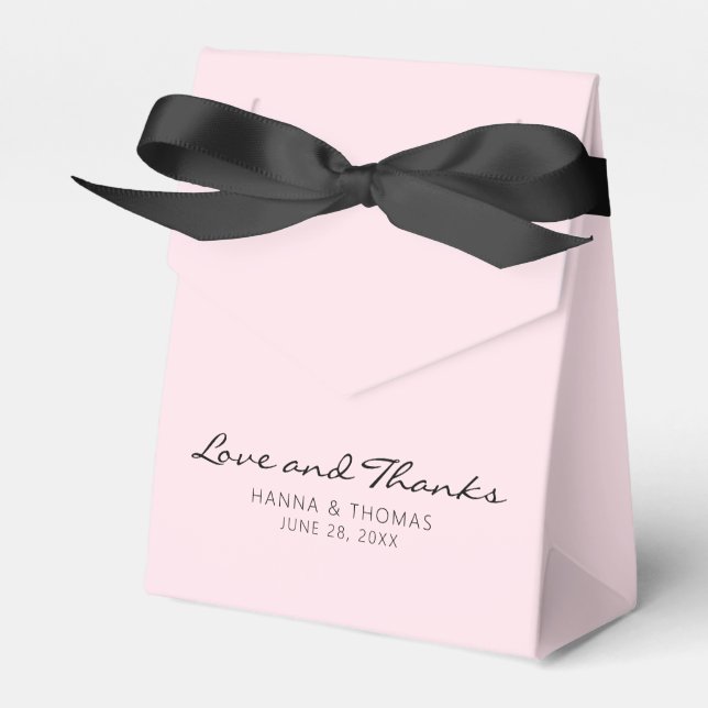 Minimalist Love and Thanks Blush Pink Wedding Favor Boxes (Front Side)