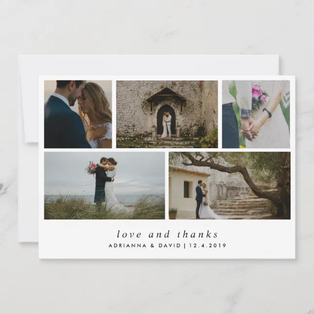 Minimalist Love And Thanks Couple Photo Wedding Thank You Card | Zazzle