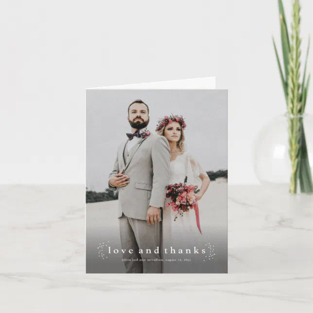 Minimalist Love and Thanks Photo Wedding Thank You Card | Zazzle
