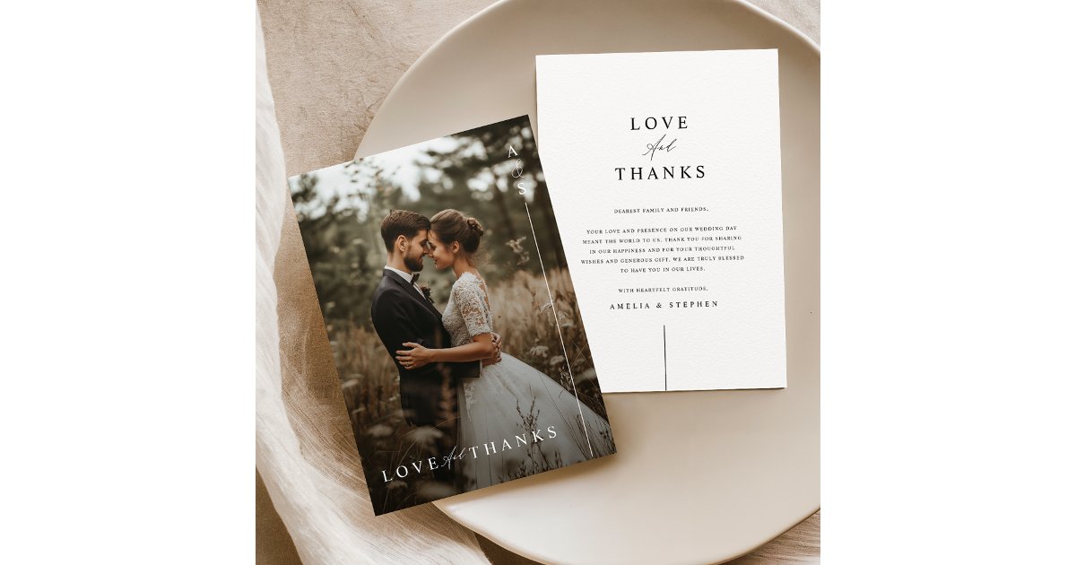 Minimalist Love and Thanks Photo Wedding Thank You Card | Zazzle