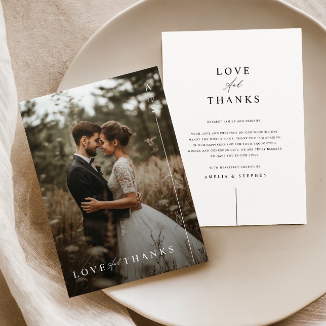 Minimalist Love and Thanks Photo Wedding Thank You Card (Creator Uploaded)
