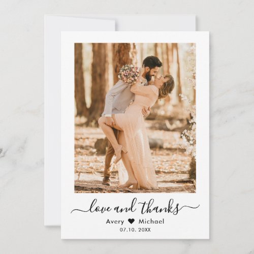 Minimalist Love and Thanks Script Photo Wedding Thank You Card