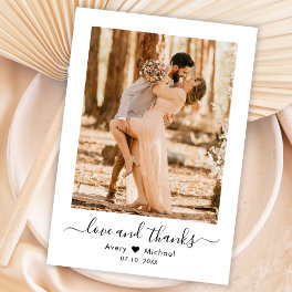 Minimalist Love and Thanks Script Photo Wedding Thank You Card