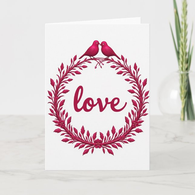 Minimalist Love Birds Wreath Card (Front)