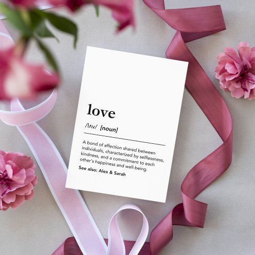 Minimalist love definition anniversary typography card