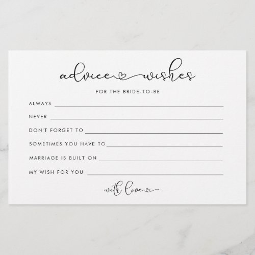 Minimalist love heart advice for the bride cards flyer