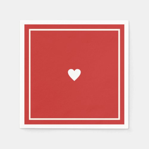 Minimalist Love Heart on Red Wedding Napkins