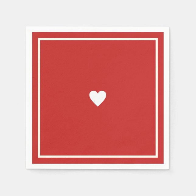 Minimalist Love Heart on Red Wedding Napkins (Front)