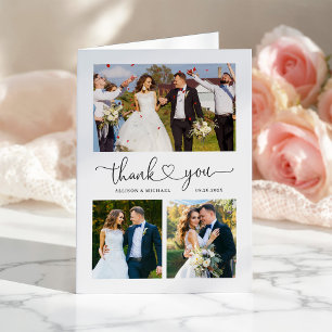 Minimalist Love Heart Script Folded Wedding Photo Thank You Card