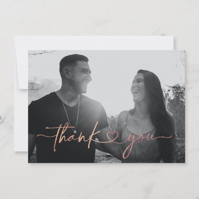 Minimalist Love Heart Wedding Photo Thank You Card (Front)