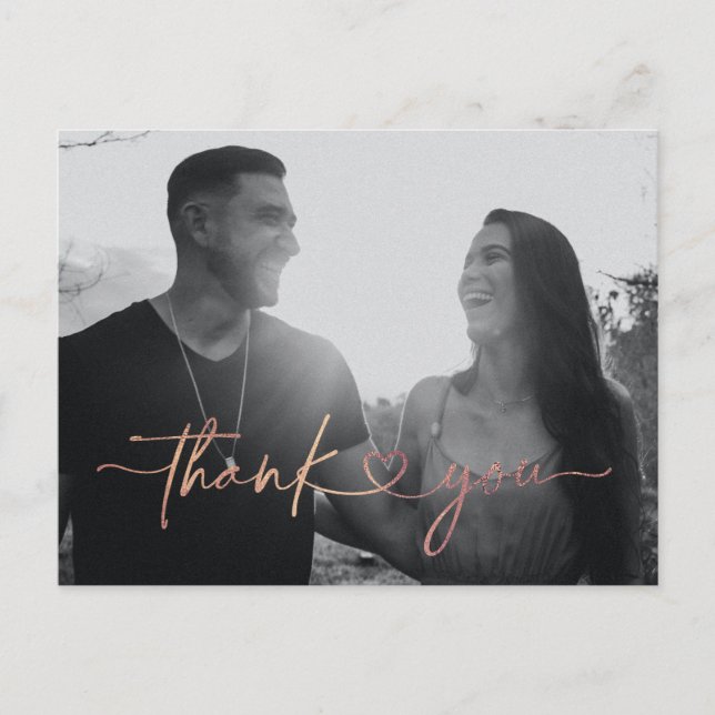 Minimalist Love Heart Wedding Photo Thank You Card (Front)